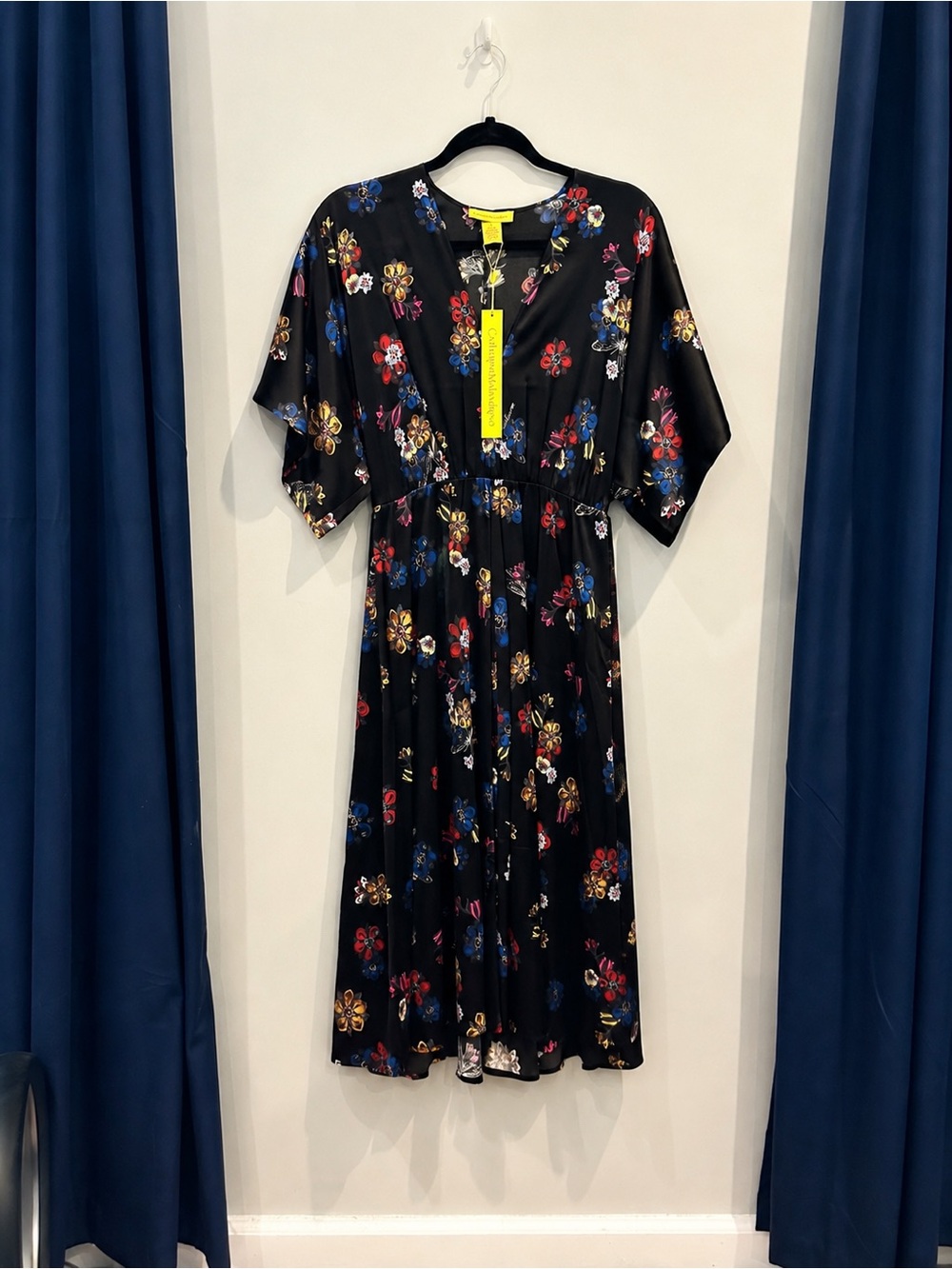 Catherine Malandrino Black Midi Dress with Multicolor Floral Print
